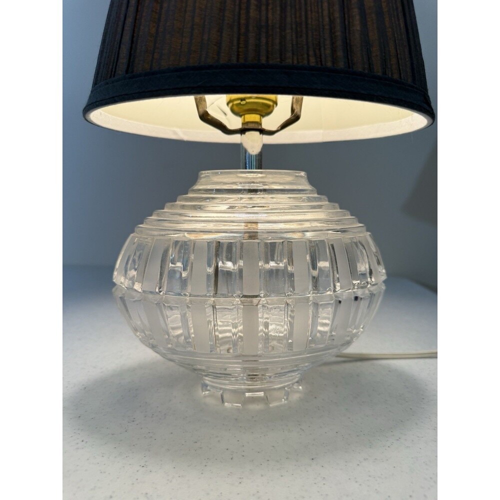 Vintage American Glass Crystal Table Lamp Oval Lantern Shape Balloon Facet Clear